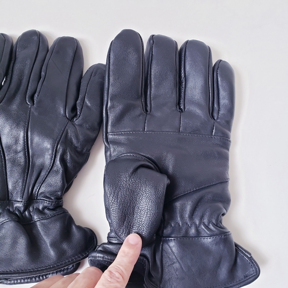 Mens Black Thinsulate Leather Gloves - Picture 4 of 9